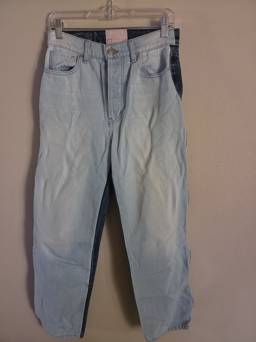 REVICE Two-Tone Light Blue and Dark Blue Straight-Leg Jeans